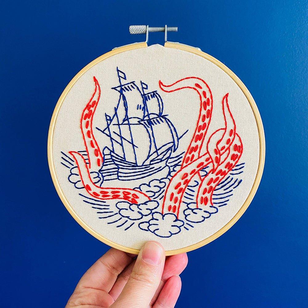 Stickset Meerjungfrau und Schiff mit Kraken - Ankerherz Verlag