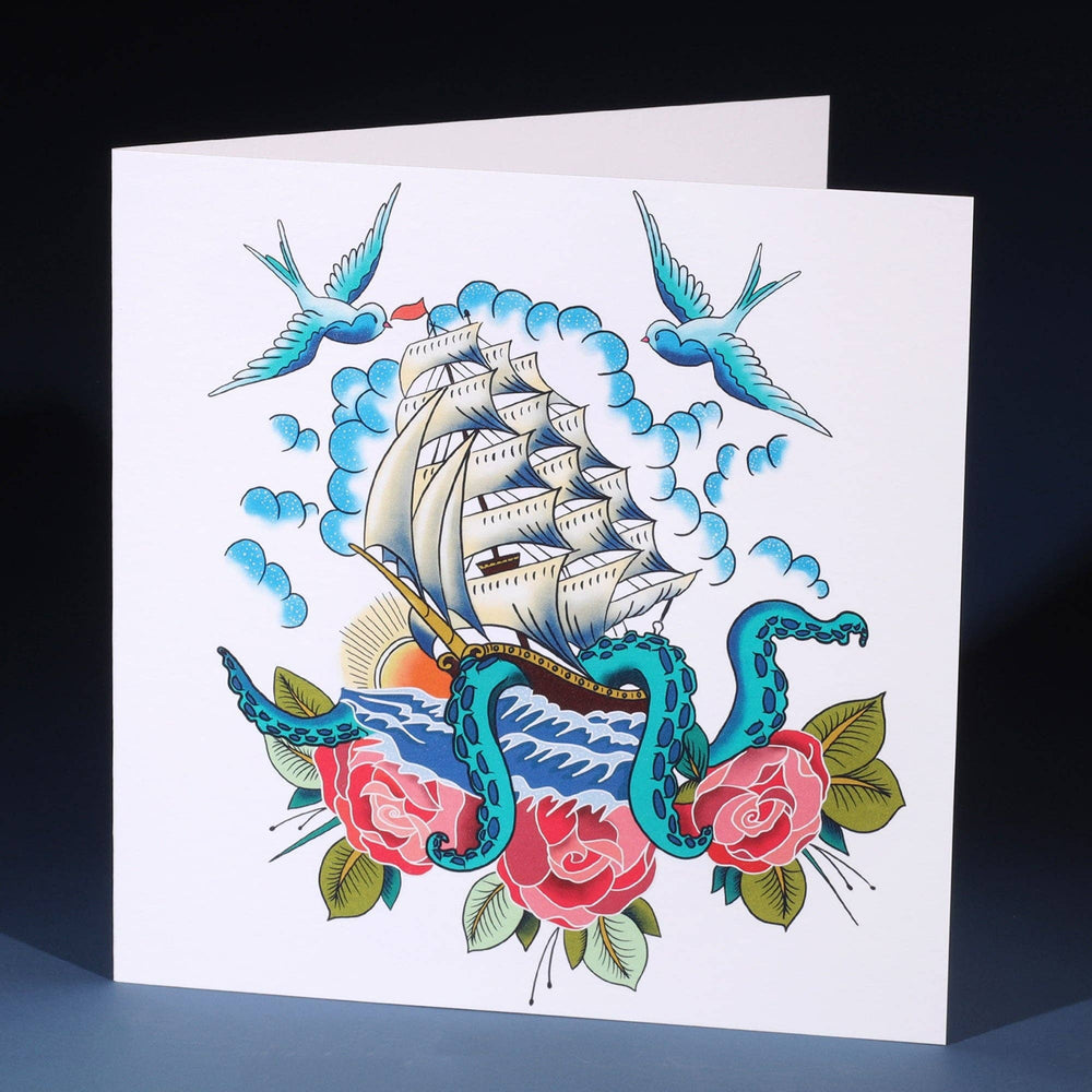 Klappkarte Segelschiff & Kraken — The Sailor's Story | Cream Cornwall