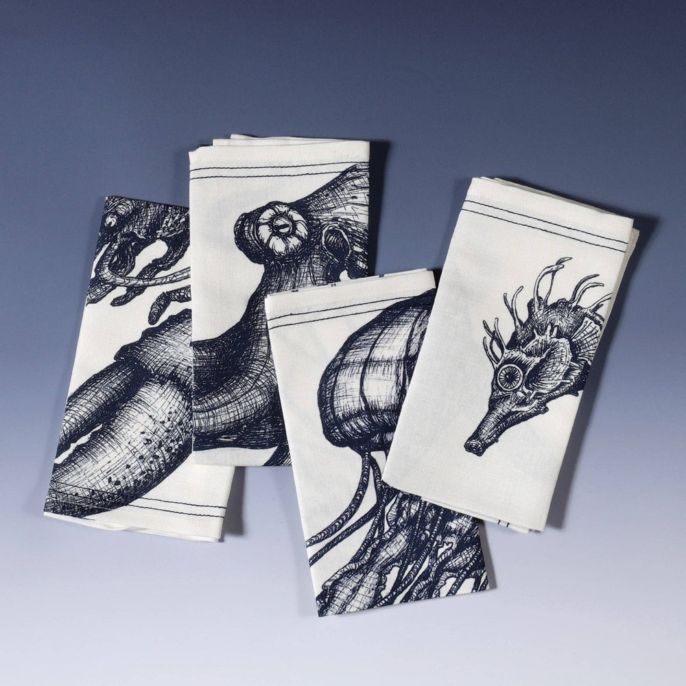 4er Set Luxus-Servietten mit Meerestieren